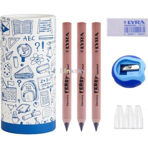 LYRA Log short handle pencil, helps improve childrens pencil holding,3 Pencil + pencil sharpener + rubber + Pencil Holder