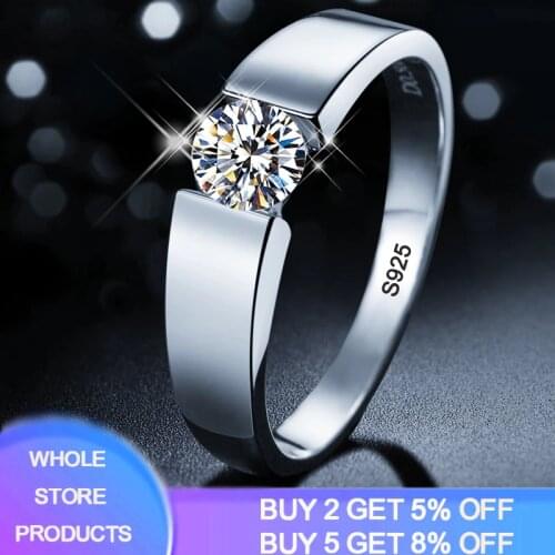 Classic 1 Carat Zirconia Diamond Wedding Engagement Rings for Men S925 Sterling Silver Jewelry Brand Men Ring With Certificate