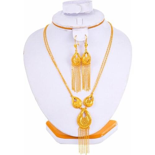 Arabic Jewerly Dubai Jewelry Sets for Women Ethiopian African Earrings Sets Gold Color Necklace Eritrean Bridal Jewelry