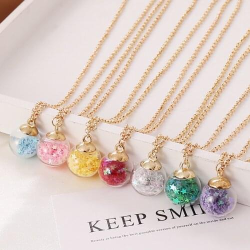 Creative Magic Ball Glass Beads Necklace Pendant Fluorescent Five-Pointed Star Personality Glass Ball Necklace DIY Cute Jewelry