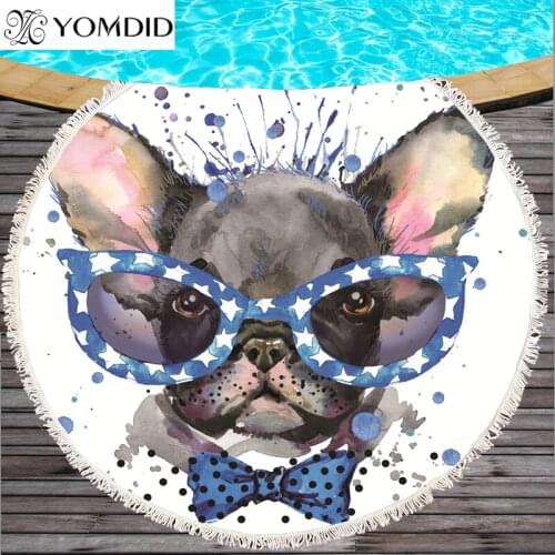 Cute Puppy Beach Towel Microfiber Round beach Towel Beach Blanket Bath Towel For Adults Serviette De Plage Cartoon Toall 150cm