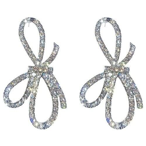 Exaggerated White Rhinestone Bow Dangle Earrings For Women 2019 Party Big Pendientes Gifts
