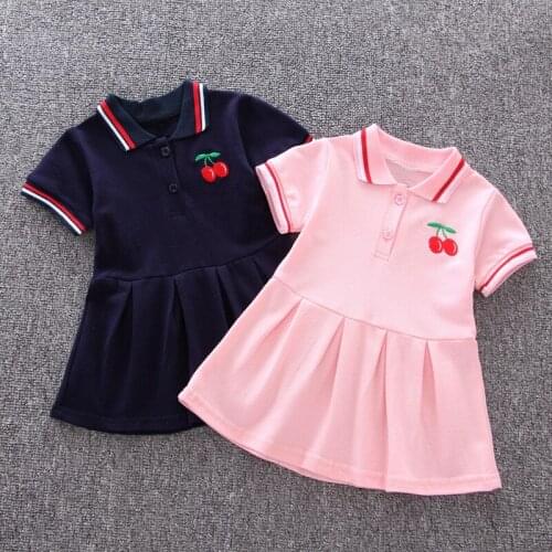 Summer Girls Dress pink black Vestido Casual Cherry Baby Girl Dress