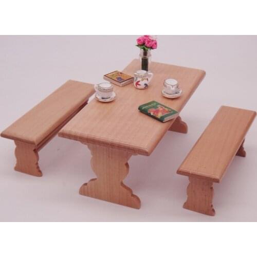 1 12 Scale Miniature Dollhouse Furniture Wooden Living Room Play Set 3 pieces Dining Table and Chair