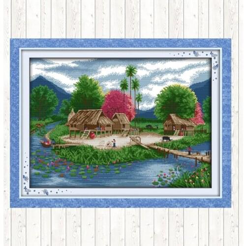 Spring Lakeside Cross Stitch Kit DMC Floss Kit Wall Home Decor 11CT 14CT Cross Stitch Set Embroidery Handmade Needlework Package