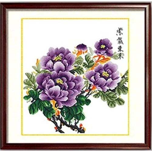 Fluffy Peony Flowers in Full Bloom Purple Blue Red Pink Flower Stamped Cross Stitch Kit Embroidery needlework set
