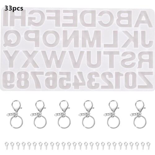 1 set 33pcs Silicone mold set DIY 26 letter Digital Mould with Key ring Screw pin for Resin Jewelry Making