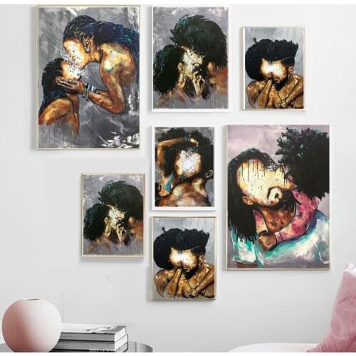 Wall Art Canvas Painting Black Girl Boy Love Oil Painting Nordic Posters And Prints Wall Pictures For Living Room Decor