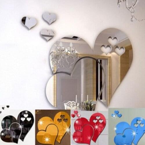 New 3D Love Heart Mirror Wall Stickers Self-adhesive Mirror Stickers Art Mural For Bathroom Room Decoration