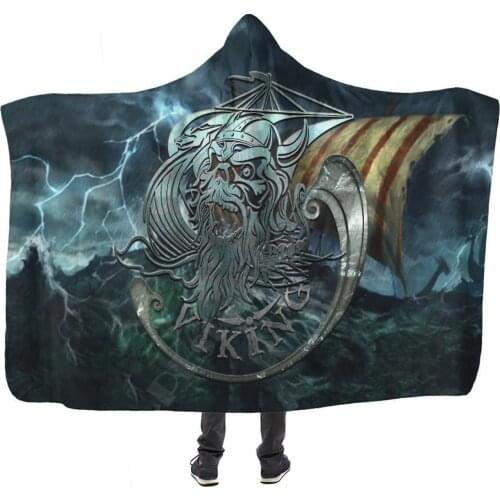 Viking Odin Hooded Blanket Adult colorful child Sherpa Fleece Wearable Blanket Microfiber Bedding Style-14