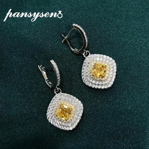 PANSYSEN Real 925 Sterling Silver Citrine Simulated Moissanite Diamond Clip Earrings for Women Luxury Wedding Party Fine Jewelry