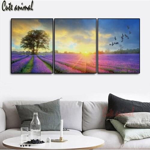 Full Square round Diamond painting Lavender garden sunset landscape Diamond embroidery Cross stitch 5d icon mosaic decor 3 pcs