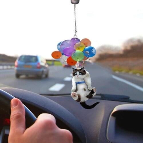 Portable Cute Cat Balloon Car Pendant Interior Rearview Mirror Pendant Pendant Decoration Cartoon Cute Car Charm Cat Pendant