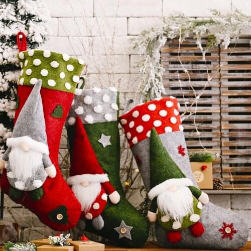 Snowman Santa Elk Printing Xmas Socks Candy Gift Bag Fireplace Christmas Tree Decoration New Year