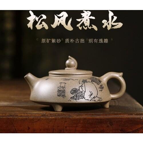 All hand carved painting teapot yixing countries home navy blue period of small capacity wind boiled water the teapot