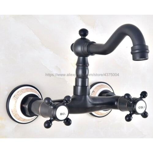 Basin Faucets Oil Rubbed Bronze Bathroom Kitchen Faucet Swivel Wall Mounted Dual Handle Hot Cold Mixer Taps Nnf455