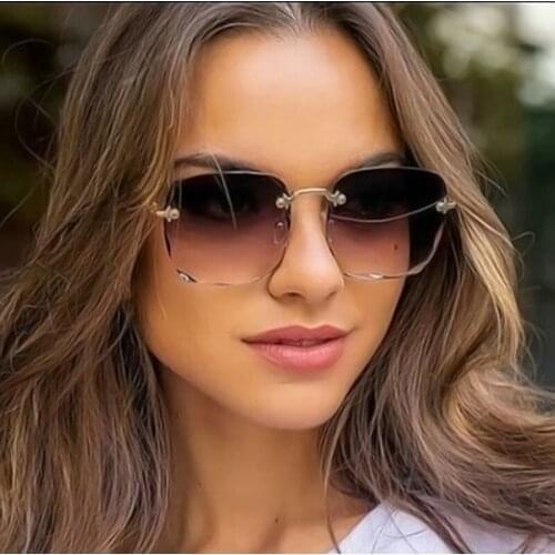 UVLAIK 2021 Square Rimless Sunglasses Women Luxury Brand Designer Vintage Sun glasses For Men Summer Fashion UV400 Shades Oculos