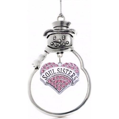 SOUL SISTERS Christmas Gift Jewelry Center of Metal SnowMan Crystal Heart christmas ornament pendant Ready to Hang & Gift Boxed