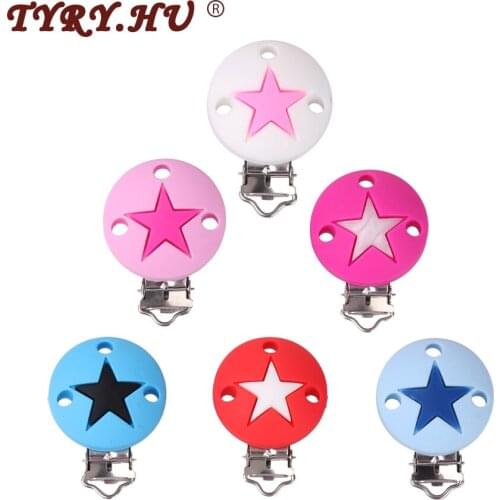 TYRY.HU 1pc Round Star Shaped Pacifier Clip Silicone Teething Bead Baby Clip Accessories Clip Clasps Toy DIY Pacifier Chain Tool