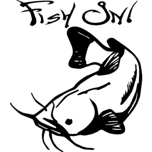 30.8CM*35.6CM Catfish With Fish On Vinyl Decal Boat River Fish Hook Car Styling Personality Car Stickers Black Sliver C8-1090