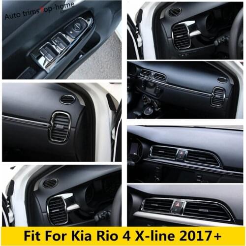 Stainless Steel Interior Air AC Outlet Vent / Window Lift Button Panel Cover Trim For Kia Rio 4 X-line 2017 - 2020 Accessories