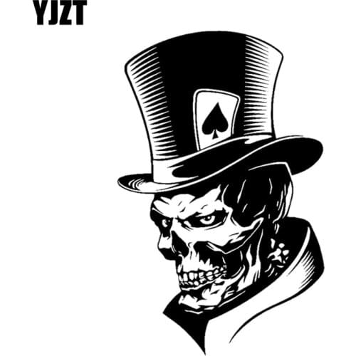 YJZT 11.3*17.6CM Lovely Joker Skeleton Skull Playing Cards Poker Monster Hat Car Sticker Vinyl C12-0010