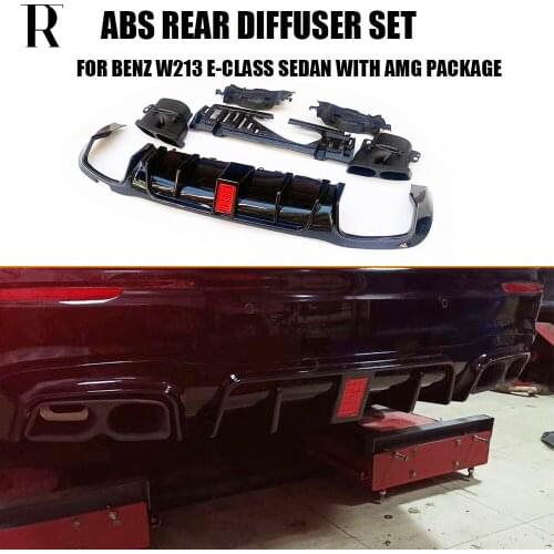W213 B Style ABS Rear Diffuser with Exhaust Tips for Benz W213 E200 E260 E300 E320 E43 E53 E63 4 Door Sedan With Amg Package