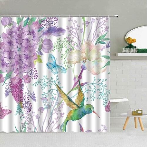 Bird Butterfly Rose Flower Green Leaves Shower Curtain Parrot Peacocks Flamingo Bathroom Decor Waterproof Fabric Hooks Curtains