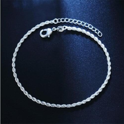 LUKENI New Fashion Gold Anklets For Women Christmas Gift Hot 925 Sterling Silver Bracelets Girl Jewelry Charm Twist Chain 2MM