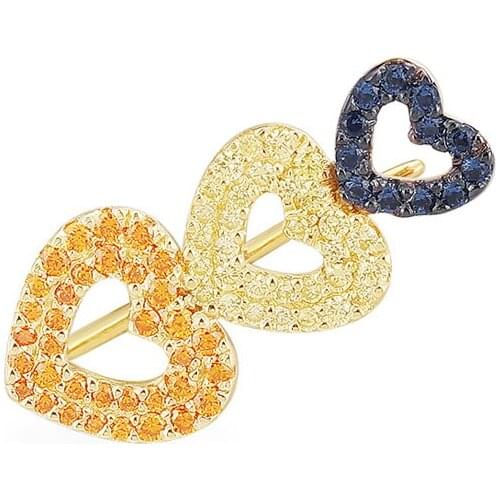 SLJELY Fashion Real 925 Sterling Silver Jewelry Mono Triple Love Hearts Ear Cuff Paved Cubic Zirconia Clip Earring 1pc for Women