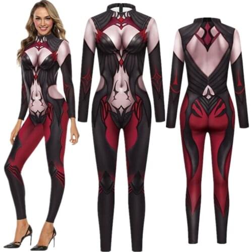 Game Elise The Spider Queen Sexy Slim Jumpsuit Catsuit Cosplay Costumes Zentai Women Bodysuit Dress Halloween Tights Clothes