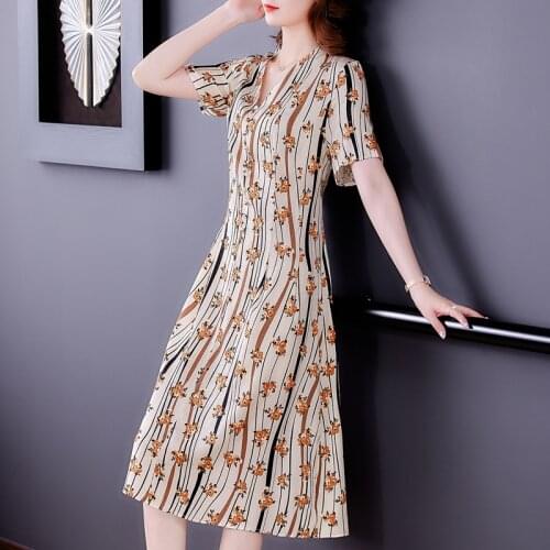 Summer Vintage 5XL Mulberry Silk Beach Sundress 2021 Elegant Bodycon Party Vestidos Women Casual Floral Satin Midi Shirt Dresses