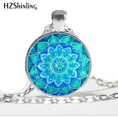 HZ--A505 New Abstract Mandala Necklace Glass Mandala Pendant Mandala Jewelry Glass Cabochon Necklace Sliver Art HZ1