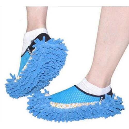 1pair chenille lazy slippers washable House Cleaner Lazy Floor Dusting Cleaning Foot Shoe Cover color randomly sent