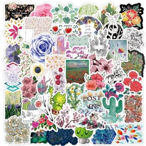 10/50/100pcs Beautiful Flower Plant Stickers Flower Graffiti Waterproof Stickers For Skateboard Suitcase Laptop Luggage Guitar