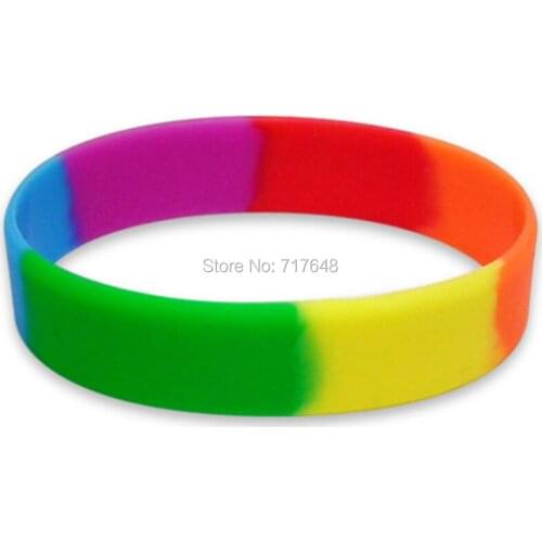 100pcs Blank segmented blank rainbow pride wristband silicone bracelets free shipping by epacket A