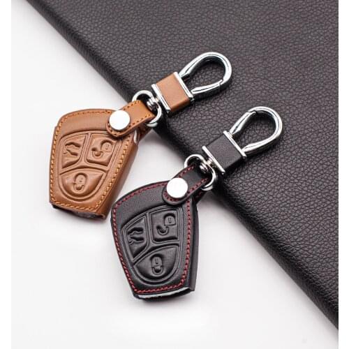 3 Buttons Leather Key Case Cover For Mercedes Benz C And S ML CLK SLK CLS Class Protective Key Holder Key Chain protect shell