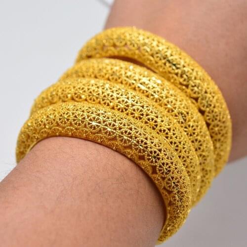4pcs Dubai Arab Wedding Bracelet Bangles for Women Girl Indian Gold Bracelets&Bangles Copper Ball Cuff Bangles Bridal Jewelry