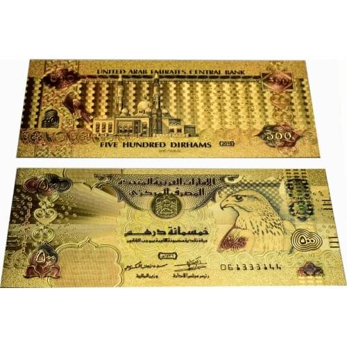 500 Dirham Gold Foil Banknotes United Arab Emirates Fake Money with Envelope