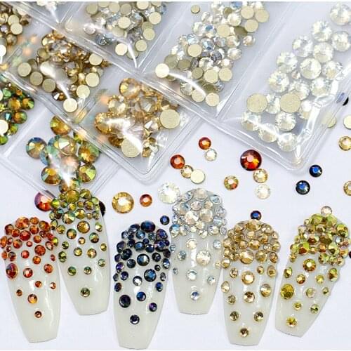 6 Grids/Pack Multi Size Rhinestones Mixed Colors Flat-back AB Crystal Strass 3D Charm Gems DIY Manicure Nail Art Decorations