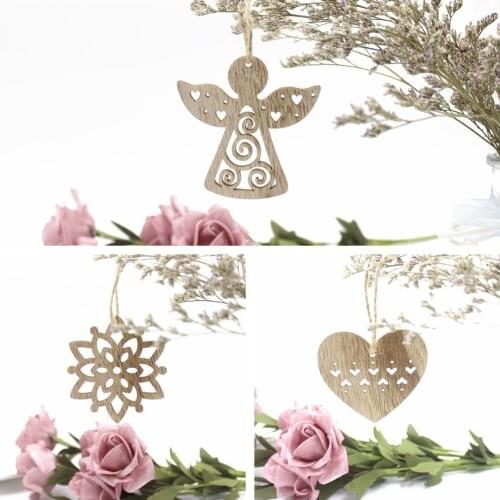 6PCS European Hollow Christmas Snowflakes Wooden Pendants Ornaments For Xmas Tree Ornament Christmas Party Decorations Kids Gift