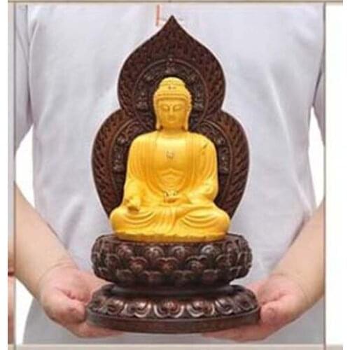30CM large # Greco-Buddhist HOME OFFICE efficacious Protection # Southeast Asia GOLDEN Lotus Amitabha Buddha statue- good