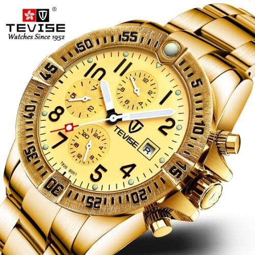 TEVISE Brand Men Watch Luxury Chronograph Automatic Waterproof Gold Mens Mechanical Wist Watch Casual 2020 Date Clock Male
