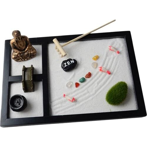 Wooden Zen Sand Box Mini Desktop Sandbox Garden Home Office Decor Ornaments