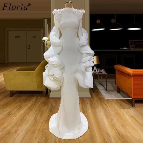Muslim Dubai White Prom Dresses Long Special Long Sleeves Evening Dresses Formal вечернее платье Woman Party Gowns Vestidos