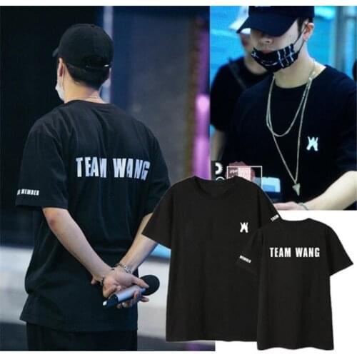 Kpop GOT7 Team Wang Same Tshirt Summer Couple Tshirts Jackson Black Short Sleeve T shirt Cotton Unisex Tees Tops