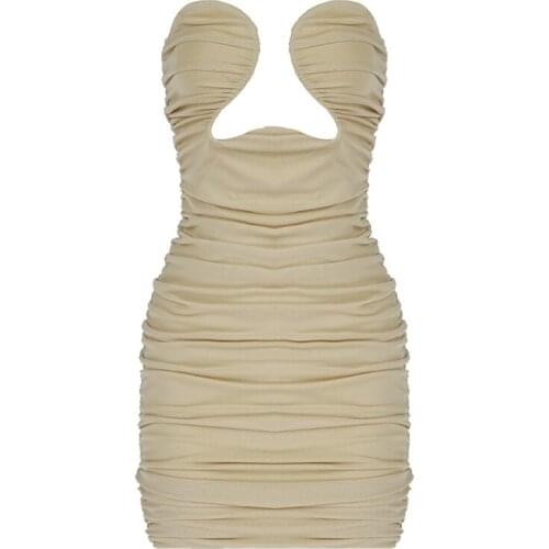 Best sellers 2021 new women summer black nude cut out strapless ruched short mini dresses party dress wholesale