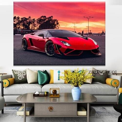 Supercars Wall Art Canvas Painting Gallardo Red Sunset Racing Cars Posters and Prints Pictures for Living Room Decor