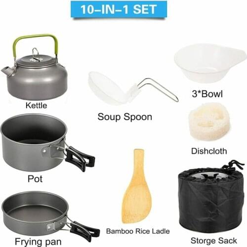Outdoor Camping Pot Frying Pan Kettle Cookware Set Aluminum Cooking Tools Combination Portable BBQ Hiking Tourism Tableware Kit