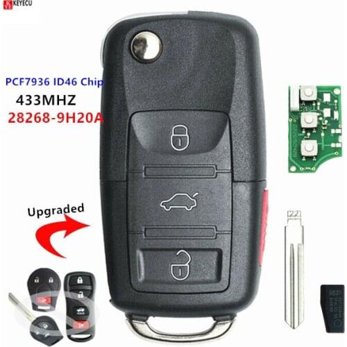 Keyecu Upgraded Flip Remote Key 433MHZ ID46 for Nissan Maxima 2011 TIIDA 2012 xTrail P/N: 28268-9H20A MNTBBAC11A0017384